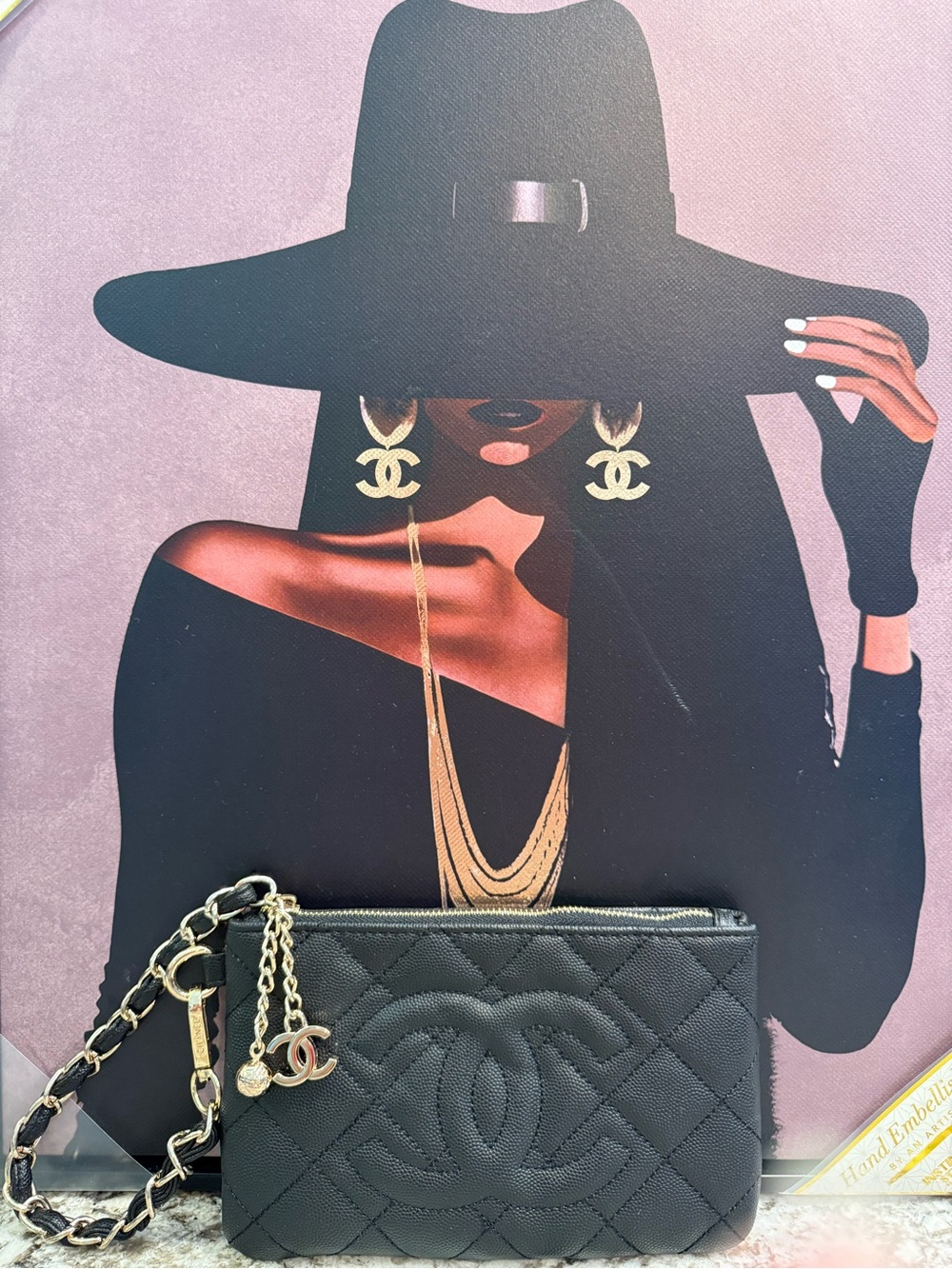CHANEL Black Quilted Mini Wristlet with Gold Chain Charm